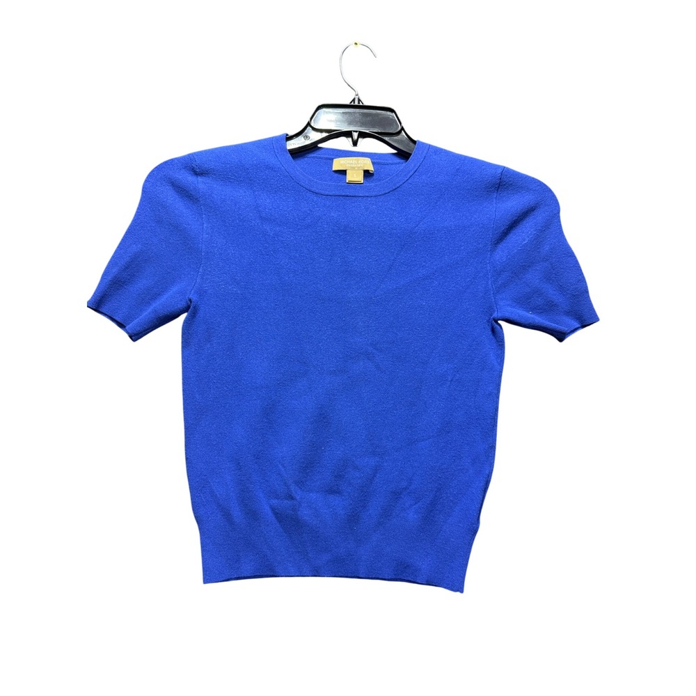 Michael Kors Collection Sweater Womens S Cobalt Blue Short Sleeve Knit 668AKF908